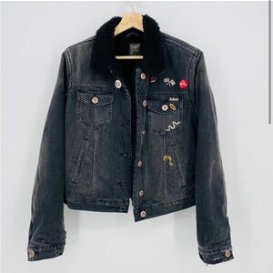 Joe's Jeans Black Sherpa Button Up Collared Jean Jacket Size: Large- Gently used